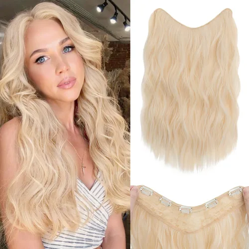 Vista 16 de S-noilite Extensiones de cabello de una pieza con clip, color rubio balayage de 18 pulgadas, en forma de U, extensiones de cabello de trama de una
