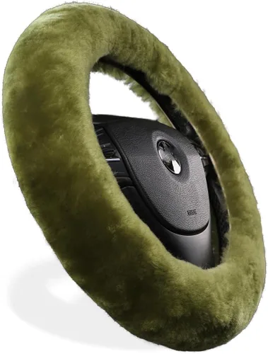 Vista 31 de Funda de volante de piel de oveja suave y esponjosa, para vehículo universal, mujeres y hombres, 14,5-15,5 pulgadas, accesorios peludos