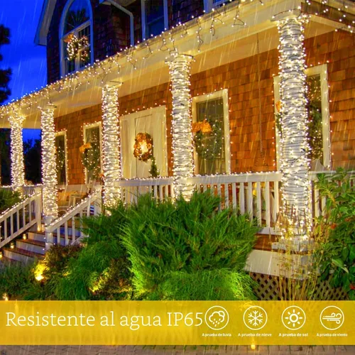 Vista 4 de Paquete de 2 tiras de luces solares de 480 LED para exteriores, luces solares súper largas de Navidad de 170 pies para exteriores con 8 modos