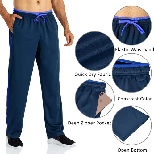 Vista 3 de Butrends Pantalones deportivos de malla para hombre con cordón en la cintura elástica, pantalones deportivos con parte inferior abierta