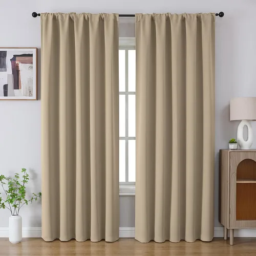 Vista 17 de CUCRAF Cortinas Opacas Beige de 45 Pulgadas, con Aislamiento Térmico Reductor de Ruido con Bolsillo para Barra, Cortinas de Ventana para Dormitorio