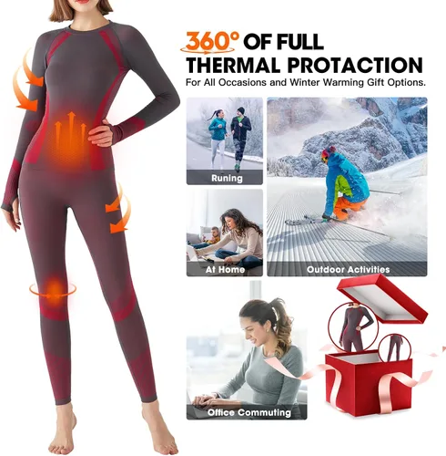 Vista 6 de BangJiaju Conjunto de ropa interior térmica para mujer, capa base, ropa interior deportiva de compresión para clima frío
