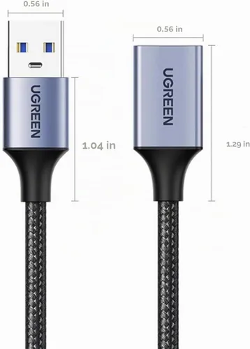 Vista 9 de UGREEN Paquete de 2 cables de extensión USB (1.5 pies + 1.5 pies), cable extensor USB 3.0 de nailon trenzado, compatible con cámara web, cámara