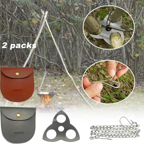 Vista 2 de Accesorios para tablero de trípode de campamento: convierte las ramas en parrilla trípode para fogata para cocinar, equipo y equipo de campamento