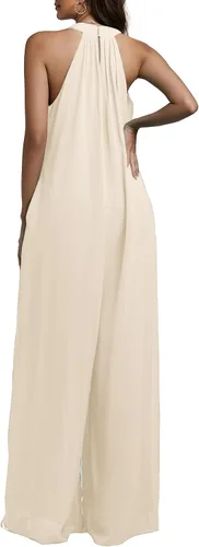 Vista 2 de LYANER Enterizo de pantalones largos de gasa sin mangas con cuello halter para mujer