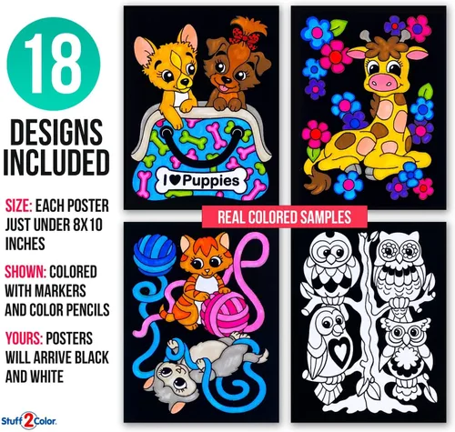 Vista 2 de Paquete de 18 pósteres para colorear difusos (edición de animales lindos), kit de arte y manualidades para niños, niñas y niños, perfecto para niños