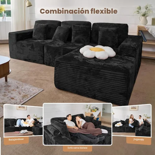 Vista 4 de Sofás modulares seccionales de nube de 111 pulgadas con chaise en forma de L, sofá sin estructura tapizado de asiento profundo para sala de estar