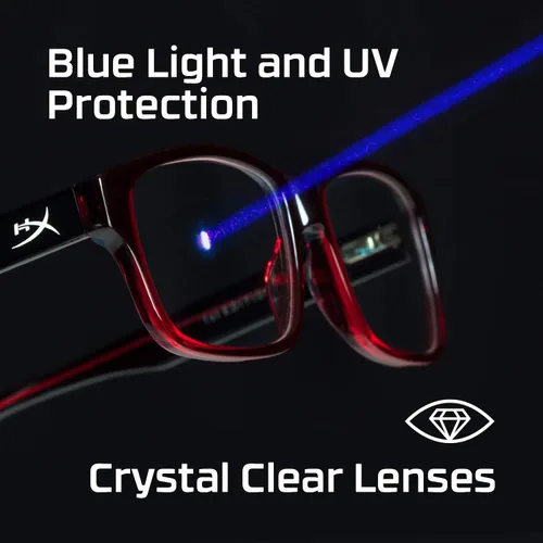 Vista 6 de HyperX Spectre React - Gafas para juegos, gafas de bloqueo de luz azul, protección UV, montura Ultem, lentes transparentes, bolsa de microfibra