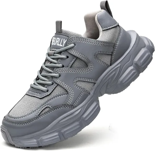 Vista 8 de Hogent - Zapatos de puntera de acero para mujer y hombre, anchos, antideslizantes, de trabajo, tenis de punta compuesta, indestructibles, cómodos