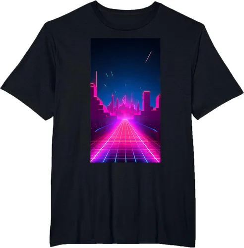 Vista 29 de Camiseta Retrowave Street 80s Vaporwave Synthwave, Negro -, Pequeña