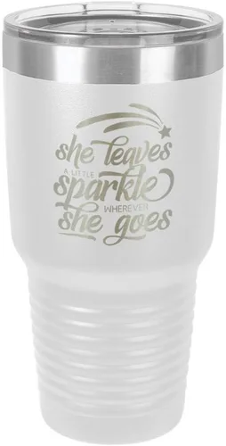 Vista 21 de SHE LEAVES A LITTLE SPARKLE WHEREVER SHE GOES Vaso negro de 30 onzas con popote y tapa superior deslizante Taza de viaje de acero inoxidable