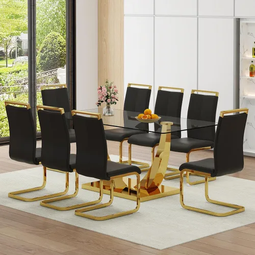 Vista 11 de Juego de Mesa de Comedor Negra para 6, Mesa de Comedor de Mármol Falso de 71" para 6, Juego de Mesa de Cocina Rectangular con Sillas de Cuero PU