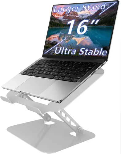 Vista 8 de Soporte ajustable para laptop, base de metal ultra estable, elevador plegable ergonómico para computadora de escritorio, compatible con MacBook Negro