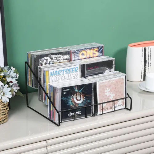 Vista 2 de MyGift Soporte de exhibición de CD, torre de estante de CD, soporte de DVD de 3 niveles, almacenamiento de caja de joyas de disco compacto de mesa