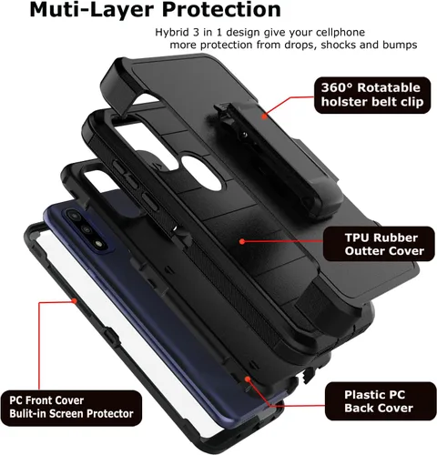 Vista 2 de Moto G Pure - Funda para Motorola G Power 2022 con clip para cinturón con protector de pantalla integrado, soporte protector resistente, resistente