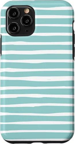 Vista 27 de iPhone 16 Cute Pastel Mint Green Aqua & White Wavy Stripe Case