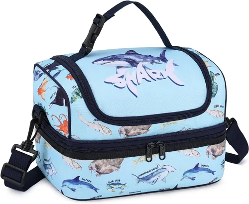Vista 21 de VASCHY - Lonchera para niños, bolsas de almuerzo aisladas de dos compartimentos para niños y niñas con correa para el hombro para la escuela