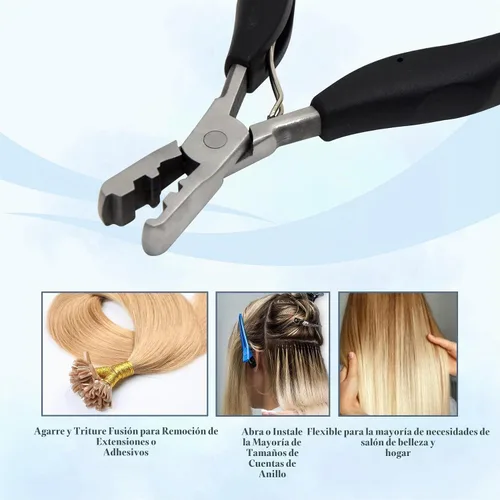 Vista 5 de Fusion Bond - Herramienta aplastadora para extensiones de cabello de queratina con punta plana, alicates para extensiones de cabello preunidas