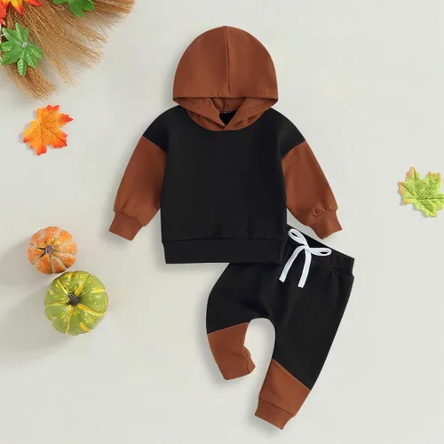 Vista 2 de TBUIALL Conjunto de sudadera de manga larga con capucha y cuello redondo de algodón suave para niños pequeños