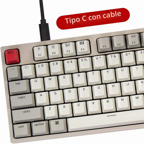 Vista 7 de Keychron C2 - Teclado mecánico con cable de tamaño completo compatible con Mac, interruptor rojo, 104 teclas ABS retro color teclado