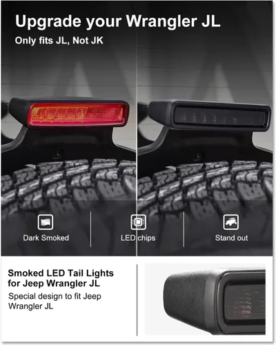Vista 2 de Kiwi Master Tercera luz de freno LED para Jeep Wrangler JL/4xe 2018-2026 Accesorios Tercera luz de freno de montaje alto