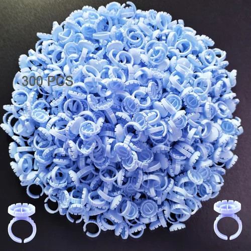 Vista 11 de 300 anillos de pegamento para pestañas, anillos de pegamento inteligentes para extensiones de pestañas, anillos desechables para suministros de Rosa