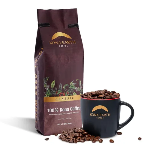 Vista 21 de KONA EARTH - 100% Café Kona, Tostado Medio Oscuro Clásico, Grano Entero (227 gramos) Café auténtico Kona hawaiano de la granja, tostado en lotes