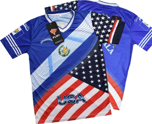 Vista 3 de Fury Camiseta de fútbol con la bandera de Guatemala y Estados Unidos - Camiseta Guatemala - Camiseta Guatemala Jersey HombresHombreMujerUnisex