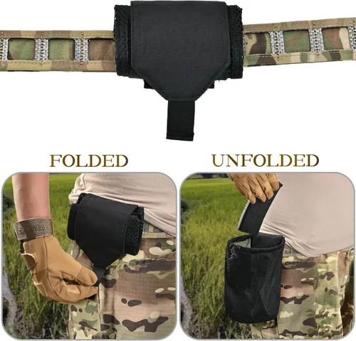 Vista 5 de SABADO Bolsa táctica Molle de malla de malla para cinturón con cordón, plegable, flexible, duradera, con gancho y bucle, se despliega con una