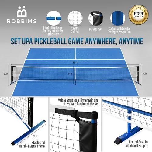 Vista 3 de Juego de pickleball con red 4 paletas de fibra de carbono aprobadas por Pickleball de Estados Unidos, sistema de red portátil de tamaño regulador