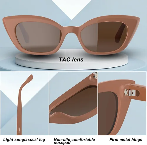 Vista 3 de Saveen Gafas de sol retro de moda TAC ojo de gato para mujer, montura rectangular TR90 gruesa gafas de sol polarizadas protección UV400