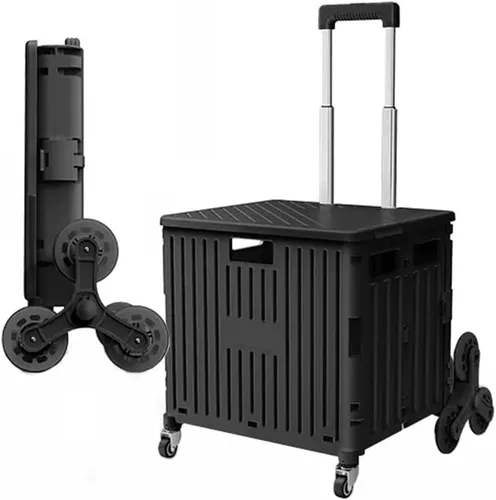 Vista 9 de Carro plegable con ruedas ASN 8 ruedas plegable carrito utilitario plegable portátil carrito de compras, caja plegable para subir escaleras Beige
