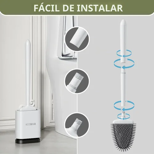 Vista 7 de Cepillo de inodoro ASOBEAGE con mango de plástico largo antideslizante y cerdas flexibles, cepillo de inodoro de silicona con soporte de secado