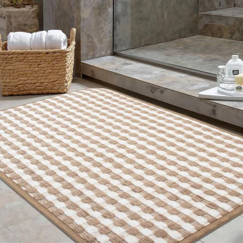 Vista 9 de Tapetes de baño antideslizantes delgados para debajo de la puerta, tapetes de baño de secado rápido absorbentes con respaldo de goma trenzado