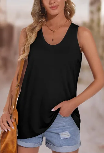 Vista 7 de OFEEFAN Camisetas sin mangas para mujer, escote redondo amplio, ajuste holgado, ropa de verano
