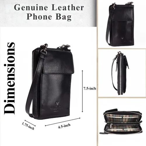 Vista 3 de Bolsos cruzados de cuero genuino pequeños para mujer monedero del teléfono celular, moda casual con correa ajustable