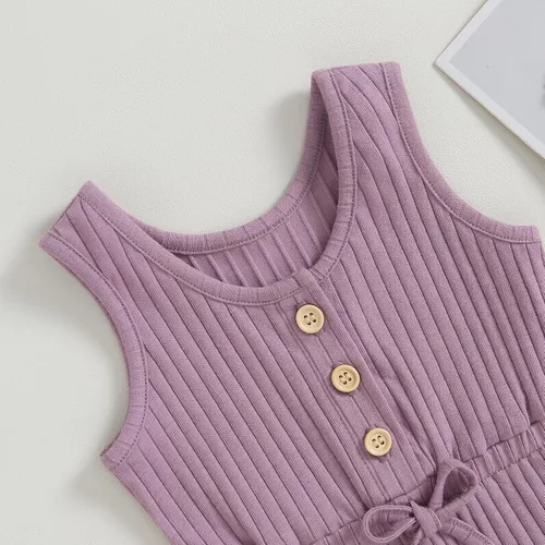 Vista 61 de Traje de verano para niña pequeña, de manga corta, acanalado, overol liso, pantalones cortos, ropa para recién nacidos