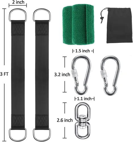 Vista 4 de Juego de correas de columpio para árbol (juego de 2), correas de columpio de árbol de 3 pies/8 pies/10 pies/20 pies/30 pies con capacidad para 2500