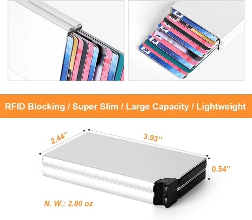 Vista 3 de Portatarjetas desplegable UpLook RFID Slim Wallet Card Case con clip magnético, Funda doble plateada, Minimalista