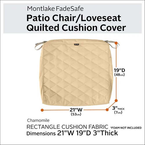 Vista 2 de Classic Accessories Montlake FadeSafe FadeSafe - Funda de cojín acolchada para patio, resistente al agua, 21 x 19 x 3 pulgadas, manzanilla