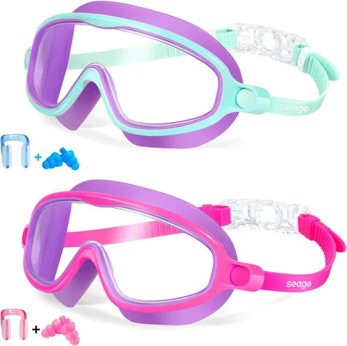 Vista 7 de Seago Paquete de 2 gafas de natación antivaho anti-UV de visión amplia para niños de 3 a 14 años