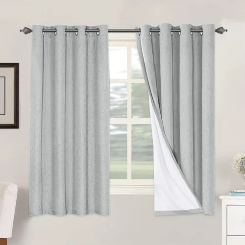 Vista 249 de H.VERSAILTEX Cortinas 100% opacas con aislamiento térmico, texturizadas, de lino, con bloqueo completo de calor y luz, para sala de estar y Negro