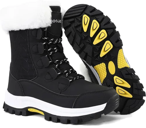 Vista 2 de COOJOY - Botas de nieve a media caña, peludas, e impermeables de mujer para el invierno