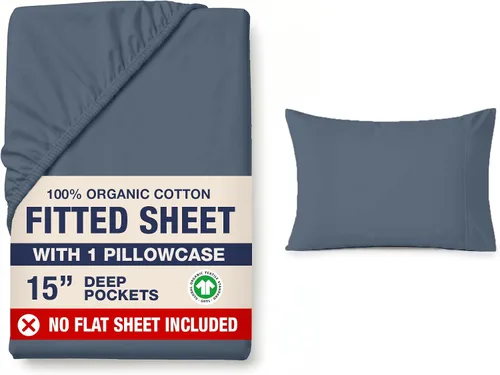 Vista 27 de LANE LINEN - Sábana bajera tamaño individual 100% algodón orgánico y 1 funda de almohada, tejido de percal suave, transpirable, apta para colchones