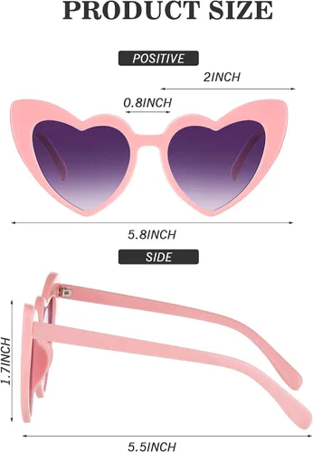 Vista 2 de Frienda 6 pares de lentes de sol en forma de corazón, lentes de sol de ojo de gato, lentes de corazón para San Valentín, boda, fiesta