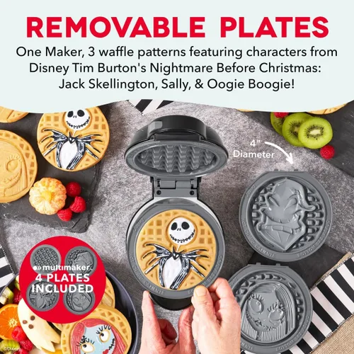 Vista 2 de Disney Dash Nightmare Before Christmas MultiMaker® Mini waflera con platos extraíbles, plancha antiadherente de cerámica, Jack Skellington, Sally
