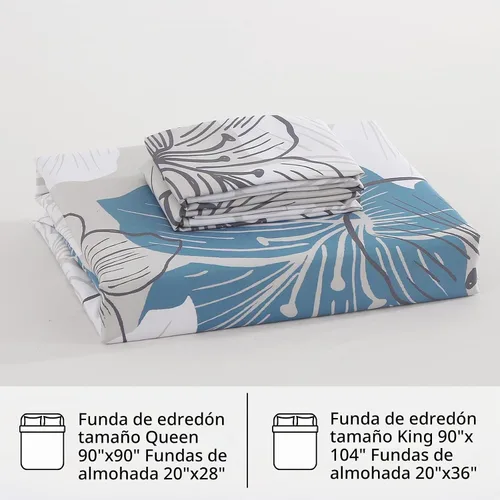 Vista 7 de DJY Juego de funda de edredón de 3 piezas, tamaño Queen, funda de edredón con patrón floral azul, elegante funda de edredón con 2 fundas de Flor azul