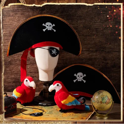 Vista 3 de HyDren Juego de 6 piezas de sombrero de capitán con estampado de calavera