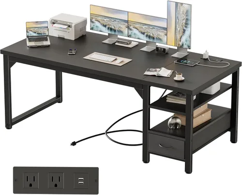 Vista 33 de Mericonia Escritorio para computadora, escritorio de juegos para espacios pequeños, mesa de estilo moderno y simple para oficina en casa, mesa