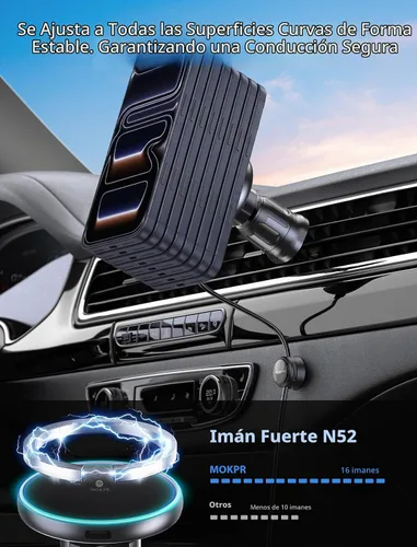 Vista 6 de MOKPR para iPhone Cargador de Montaje de Coche Magsafe, Cargador de Coche Inalámbrico Soporte Magnético para Teléfono de Coche para Tablero Rejilla